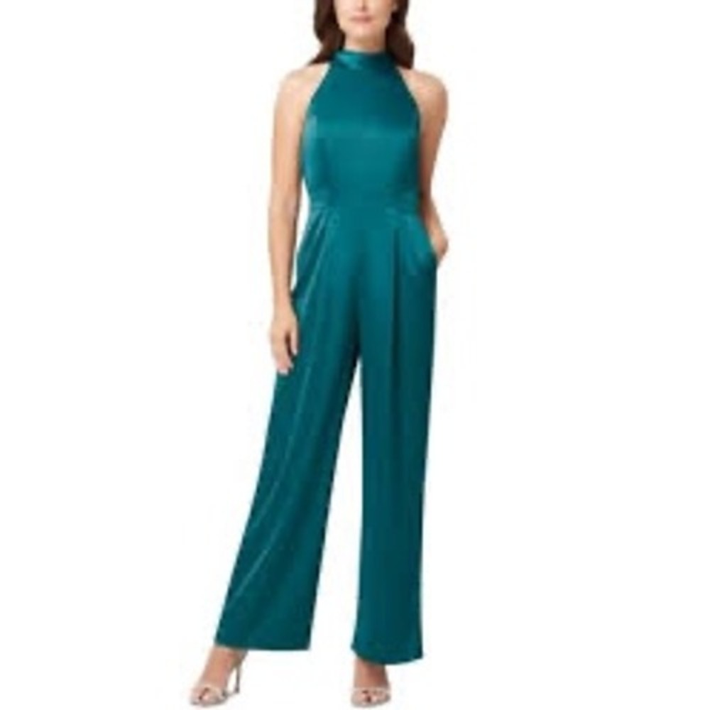 RACHEL ZOE Emerald Green Halter Neck Wide Leg Jumpsuit Size 2